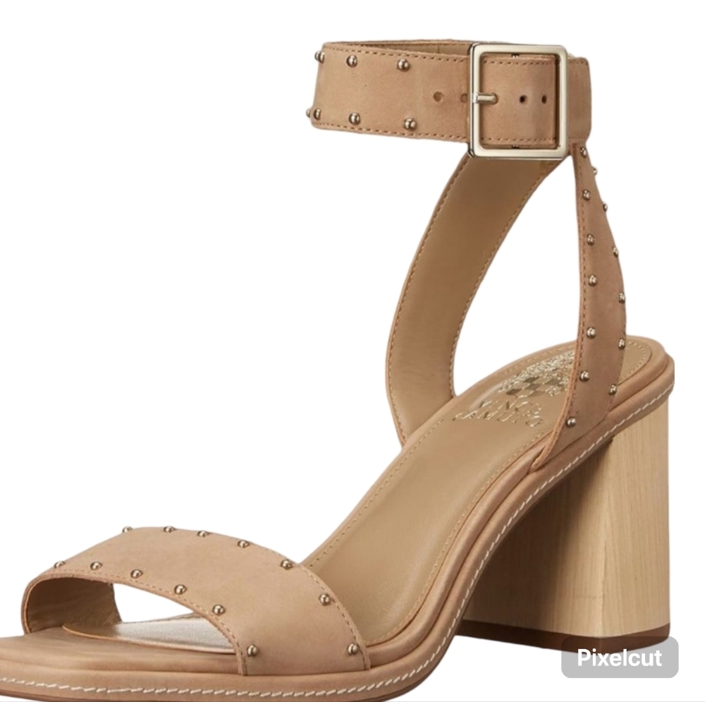 Vince Camuto Shyremin Studded Ankle Strap Block Heel Sandals Size 9 Tortilla Tan